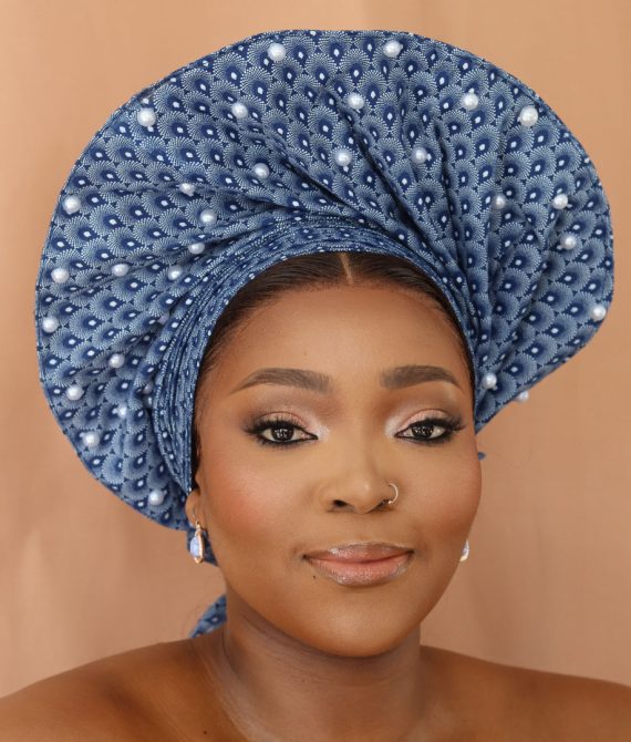 Sishweshwe - Beaded Fan Gele